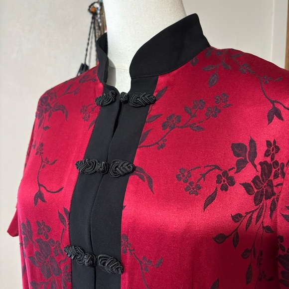 Sheri Martin Vintage Red & Black Floral Qipao Cheongsam Long Jacket Cape Size 12 - Picture 6 of 12